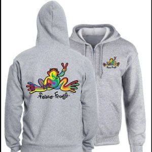 Peace Frogs Retro Full Zip Hooded Sweatshirt ~ Choose Your Size ~ Brand New!